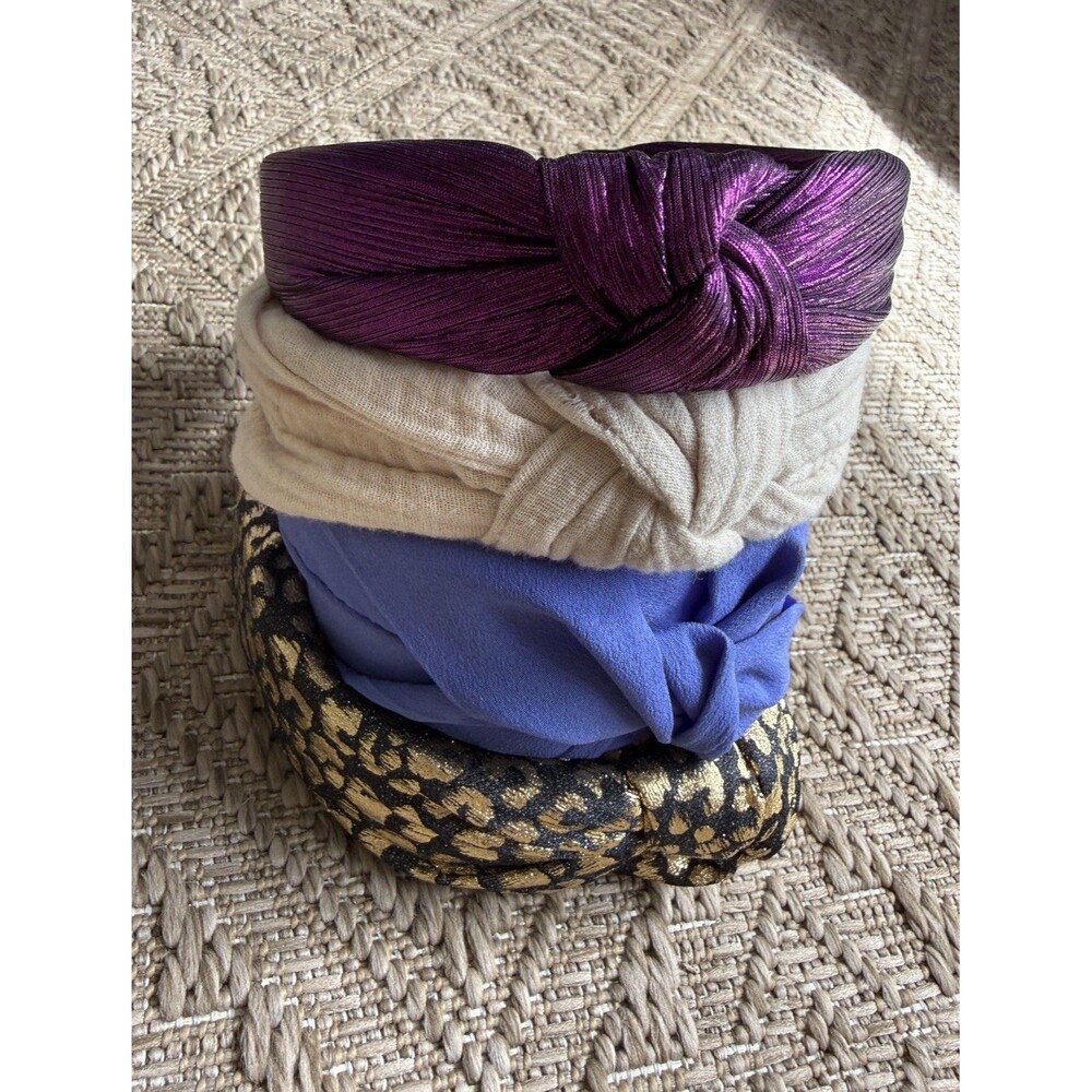 Lot of 4 Padded Knotted Headbands - Metallic, Animal Print & Solid Colors.